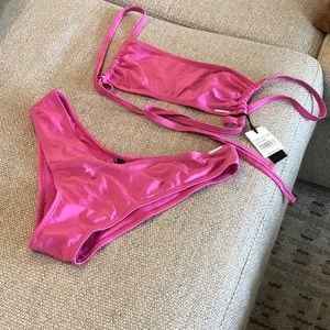 Kendall + Kylie ruched bandeau bikini, color is raspberry, size XL, NWT